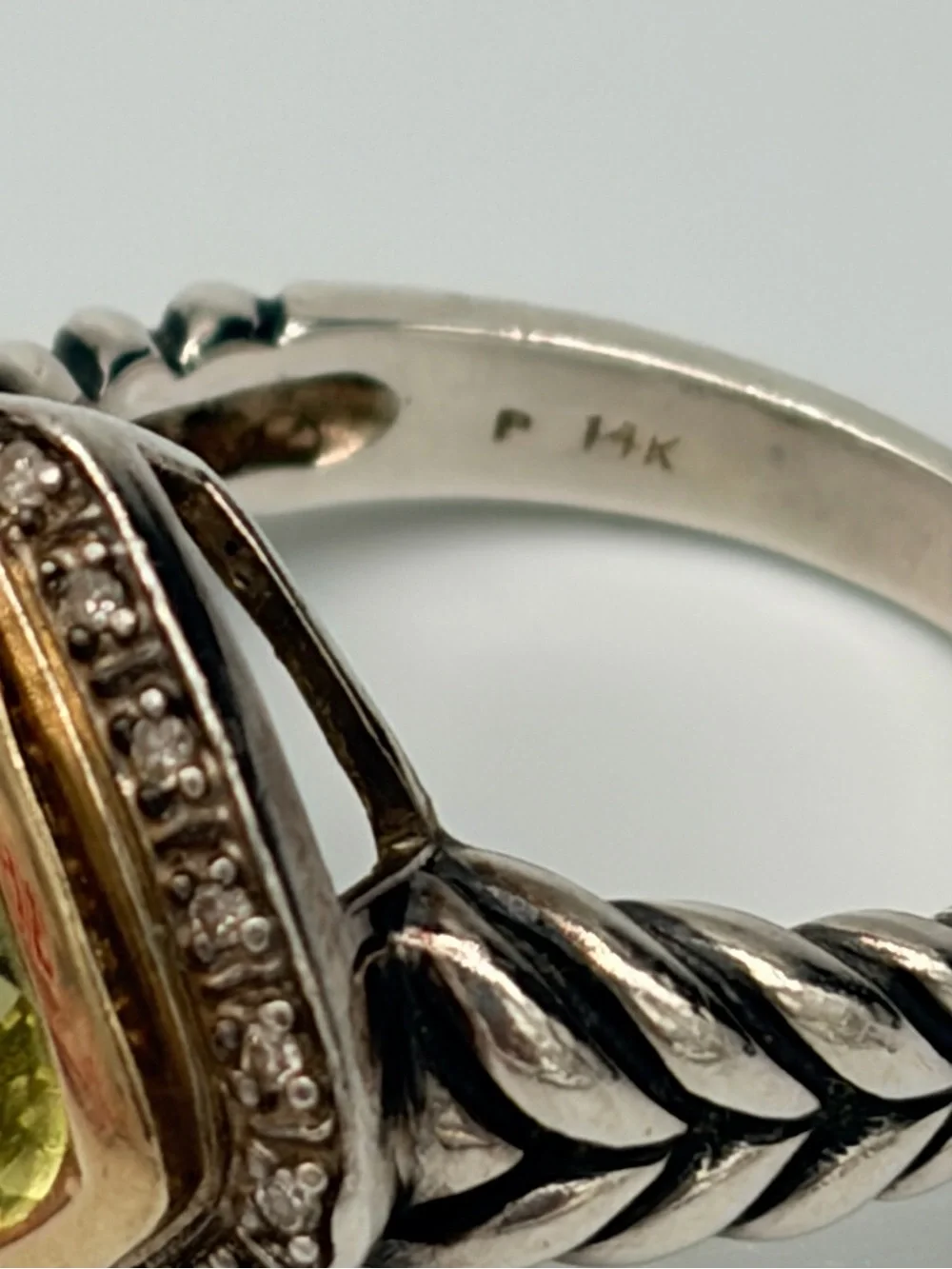 Lemon Quartz Cable Ring - 14K Gold and 925 Sterling Silver Yellow Gem Diamond